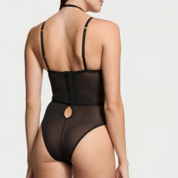 NWT Victoria's Secret Teddy Very Sexy VS Logo Balconette Faux-Leather Trim XXL - Picture 2 of 14